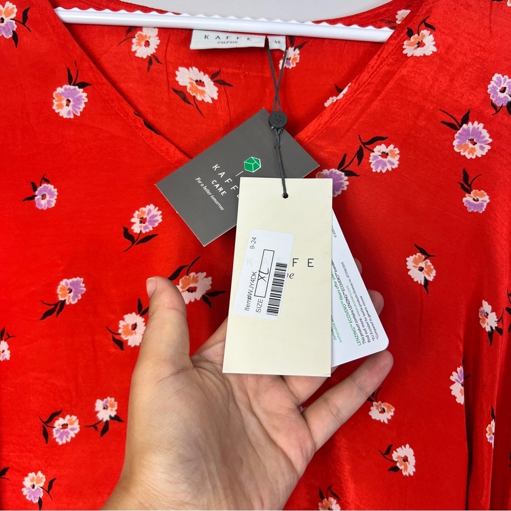 Kaffe Curve Plus Size KColly Red Floral midi Dress women size - Picture 13 of 15